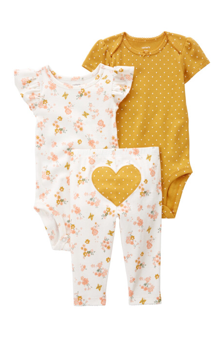 Set tres piezas de algodón, calza y dos bodies estampa corazón Set tres piezas de algodón, calza y dos bodies estampa corazón
