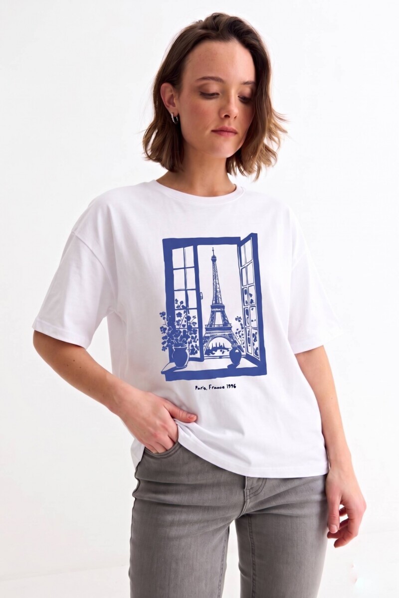 Remera m/c estampada colección Paris - Blanco 