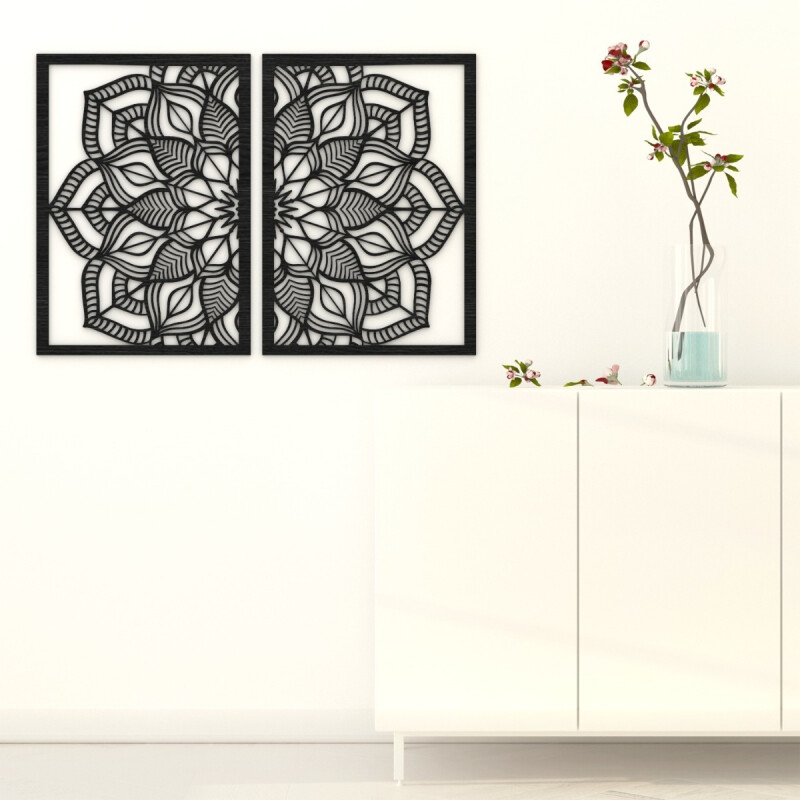 Díptico Mandala Calada 103 X 70 Cmts Madera Decor Negro