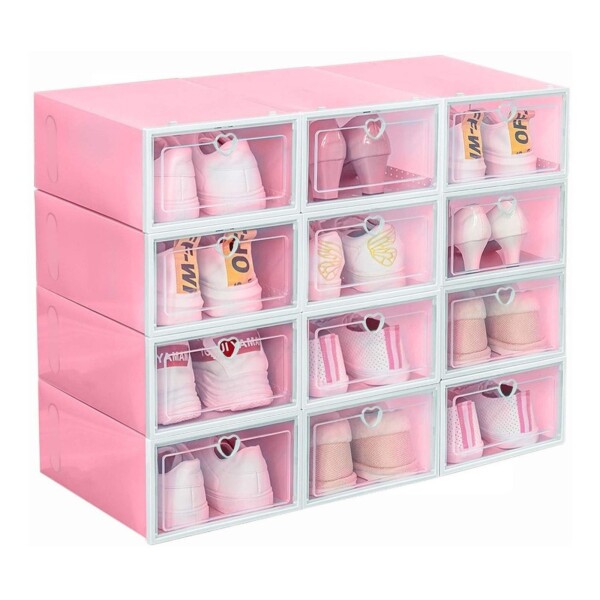 Caja Zapatos Zapatera Transparente Organizador Apilable Color Variante Rosado