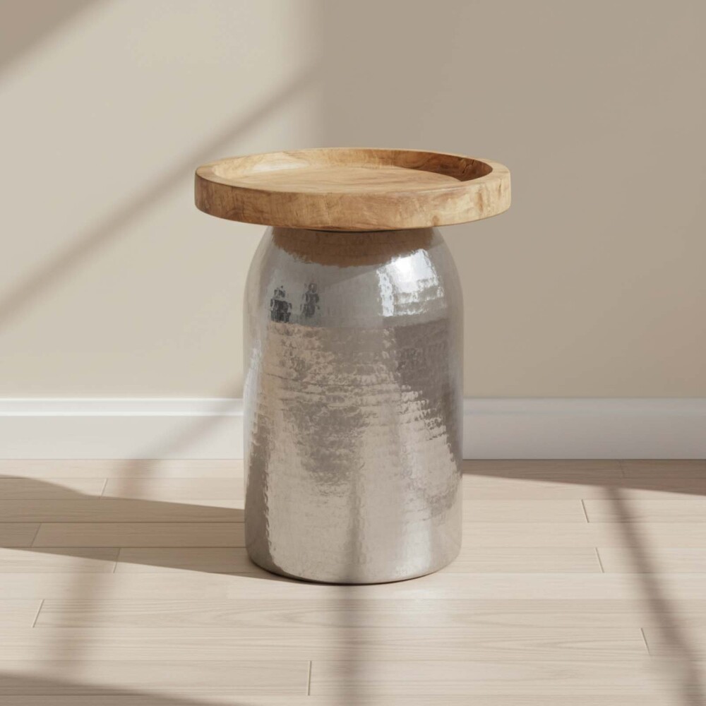 MESA LATERAL SMALL MADERA-Y-ALUMINIO GRIS SILVER PLATA