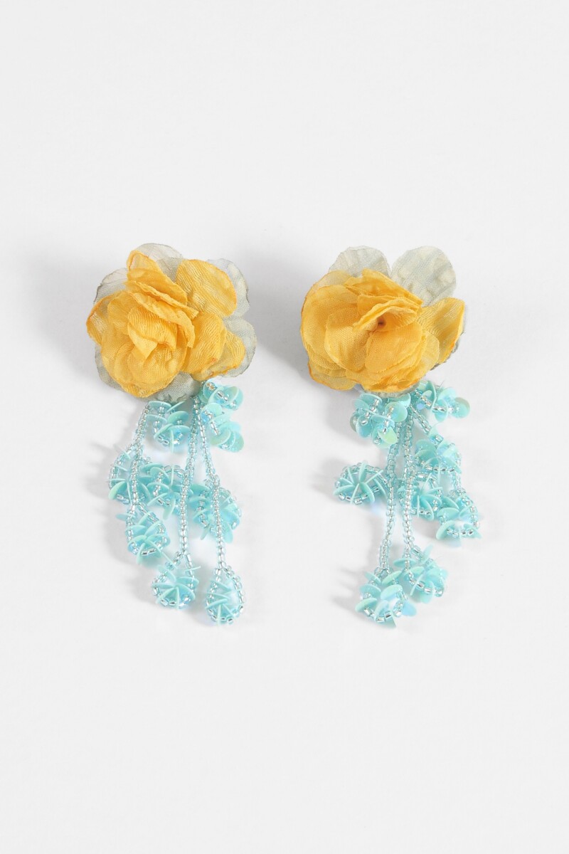 Caravanas flor largas mostacillas celeste