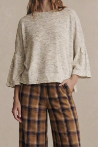 Sweater Manga Volado Gris Melange