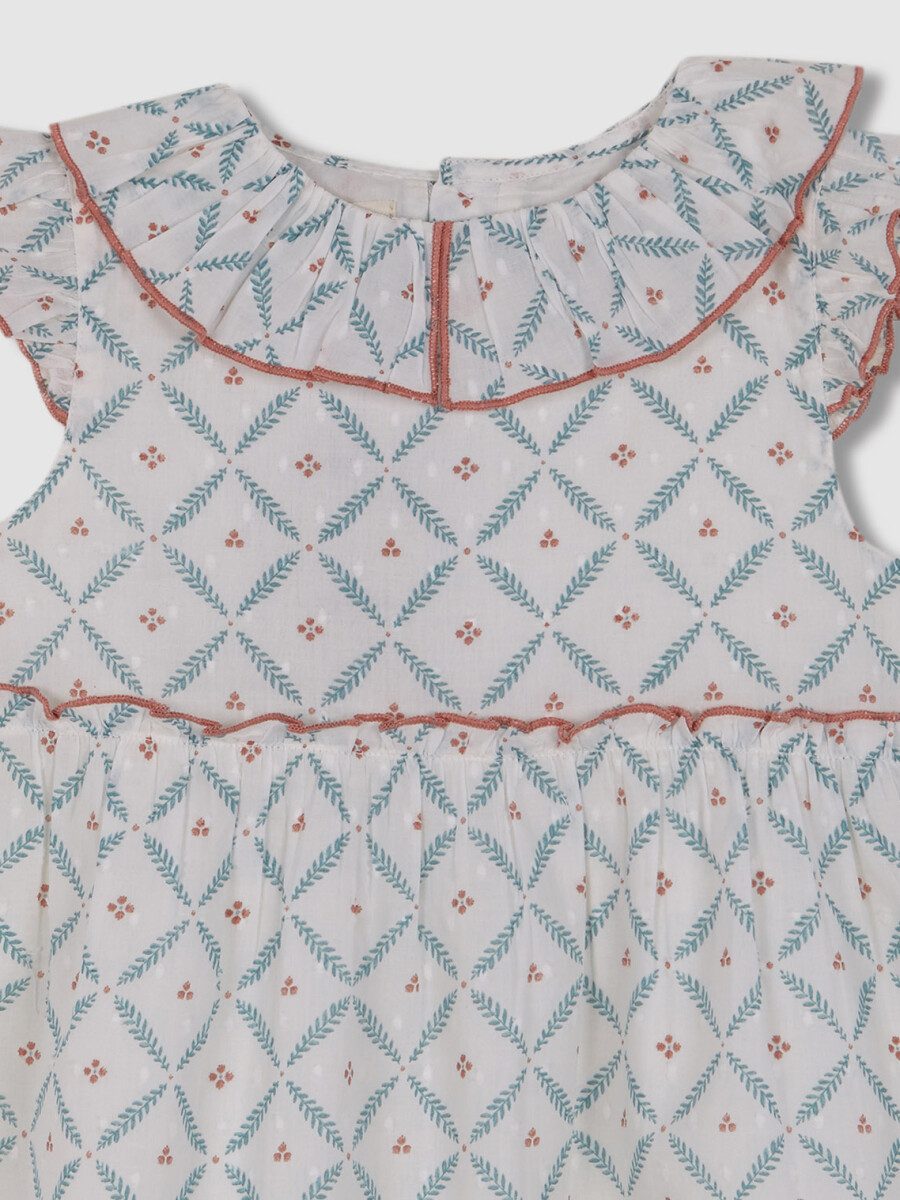 Vestido Con Estampado De Ramitas Blanco