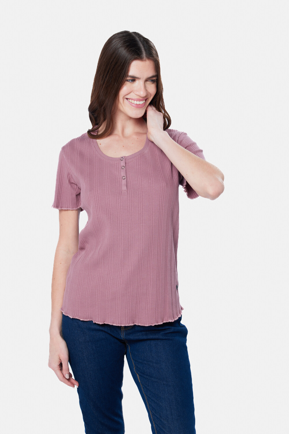 REMERA RIB CON BOTONES Rosado