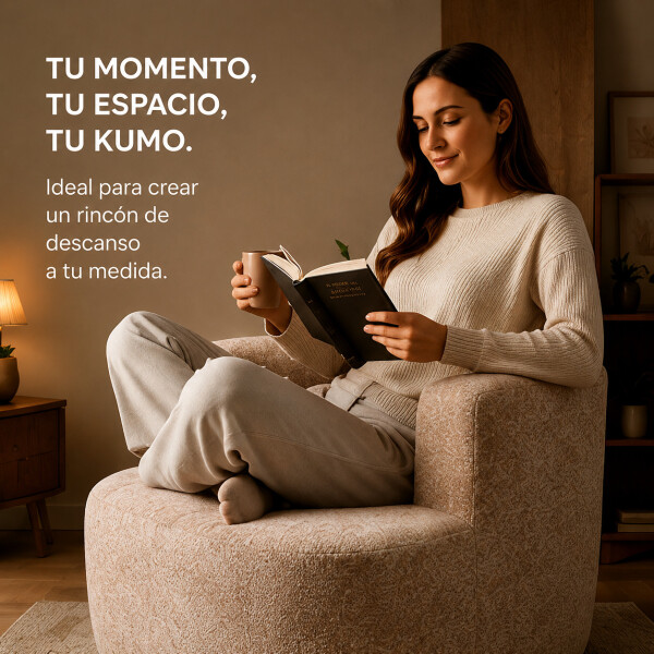 Sillón Puff ComboHome Kumo Redondo Corderito Diseño Premium Marrón 1