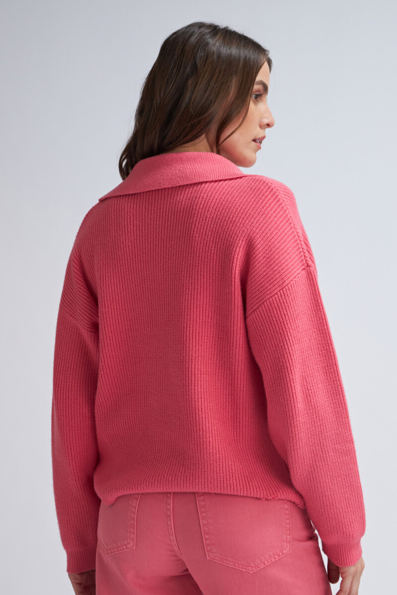 Sweater de punto cuello polo Rosado