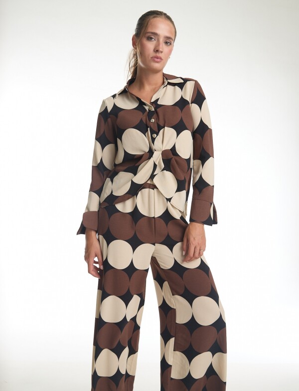 Conjunto Camisa Nudo & Pantalón Wide Leg MARRON/MULTI