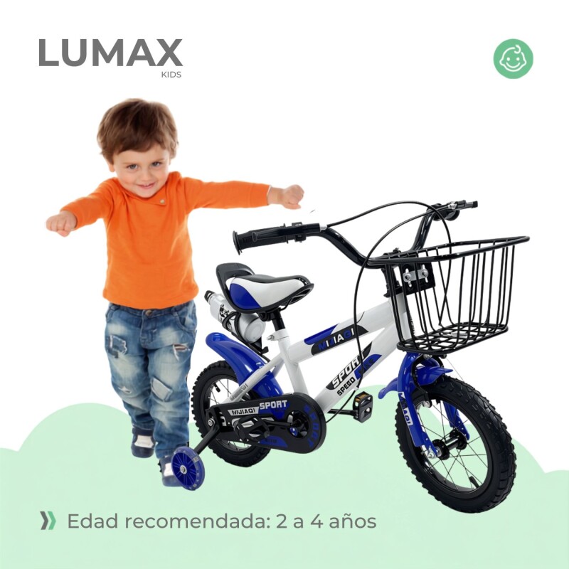 Bicicleta Rodado 14 Con Canasto Y Caramañola Niño Niña Lumax Azul