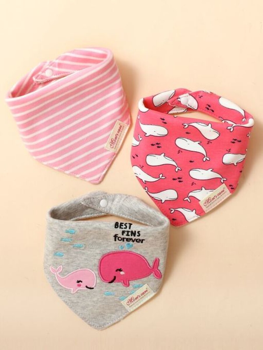 Set baberos bandana x3 - delfin rosa 