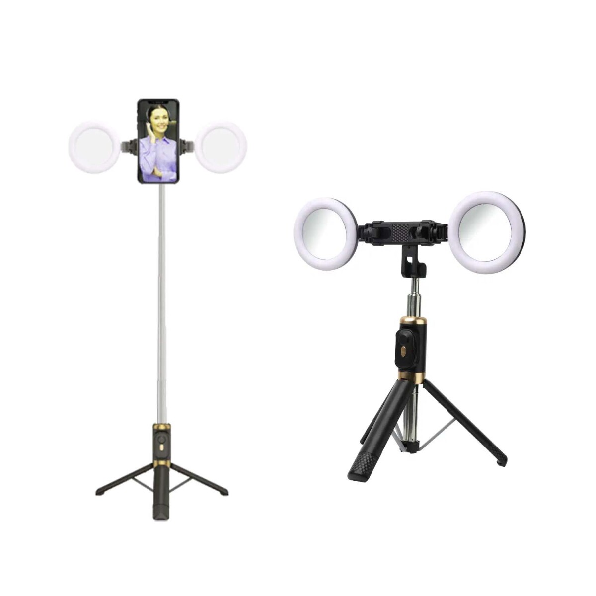 Palo Selfie Stick Trípode Extensible c/Bluetooth y Doble Luz - Negro 