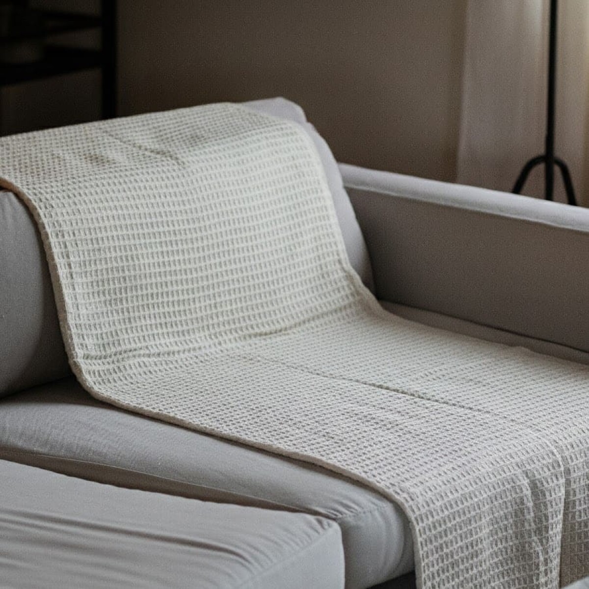 Manta para sillón y cama algodón Marfil waffle - 180 x 230 cm 