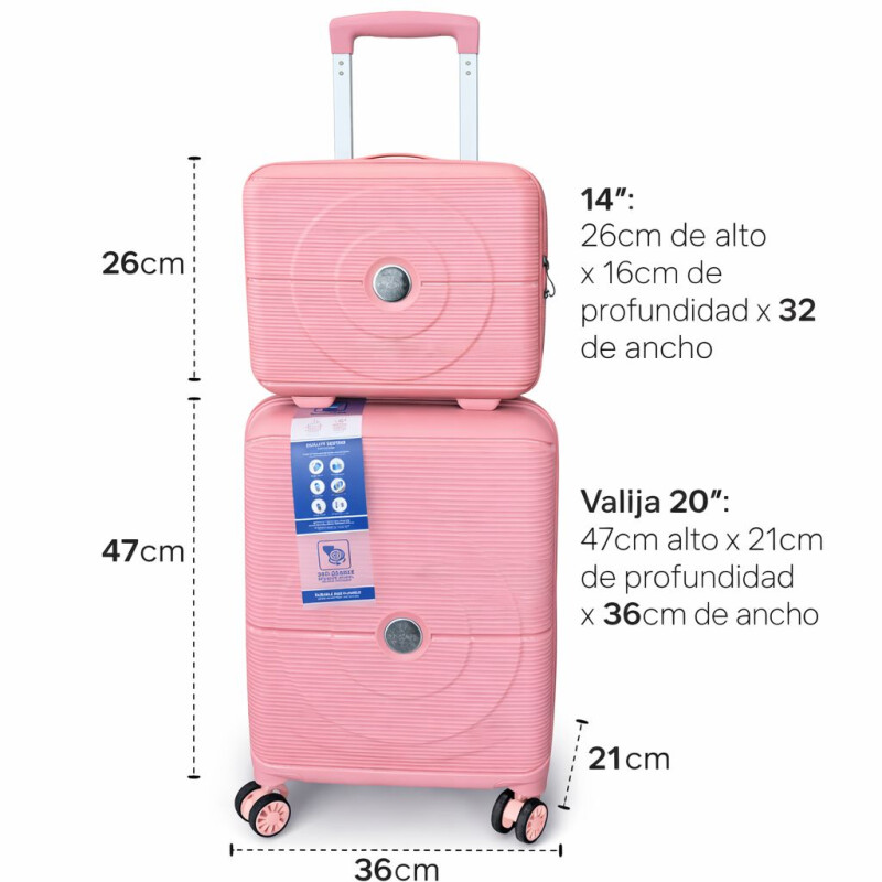 Set Valijas De Viaje Rígidas 2 Piezas Carry On 14” Y Valija 20” Rosa Viejo
