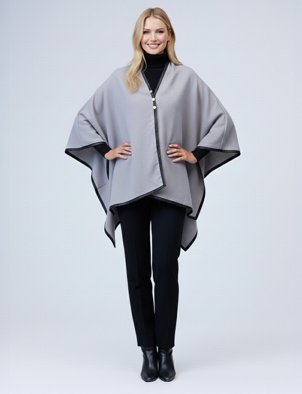 Ruana Botones Ribete GRIS