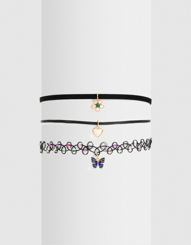 Chokers Con Mariposas Set De Chokers Con Dijes - Dorado