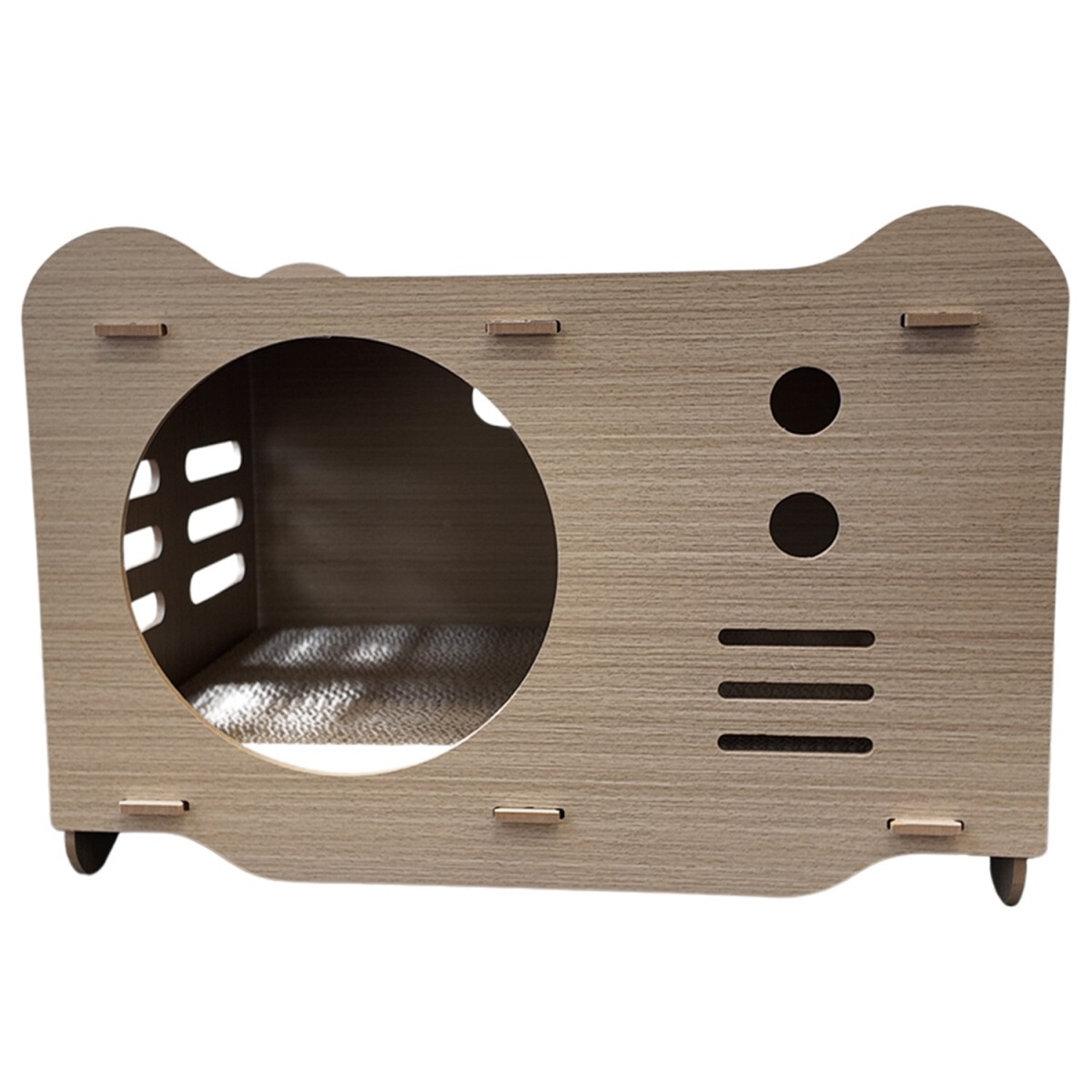 Casa Gatos Cama Cucha Cueva Madera MDF Corrugado Rascador - Variante Color Madera Gris 