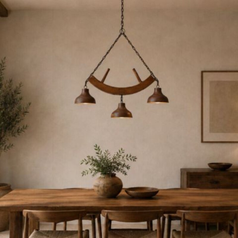 COLGANTE ESTANCIA 3L E27 MADERA Y COBRE COLGANTE ESTANCIA 3L E27 MADERA Y COBRE