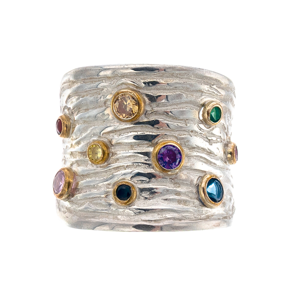 Anillo de plata 925, double en oro 18 ktes y circonias. 