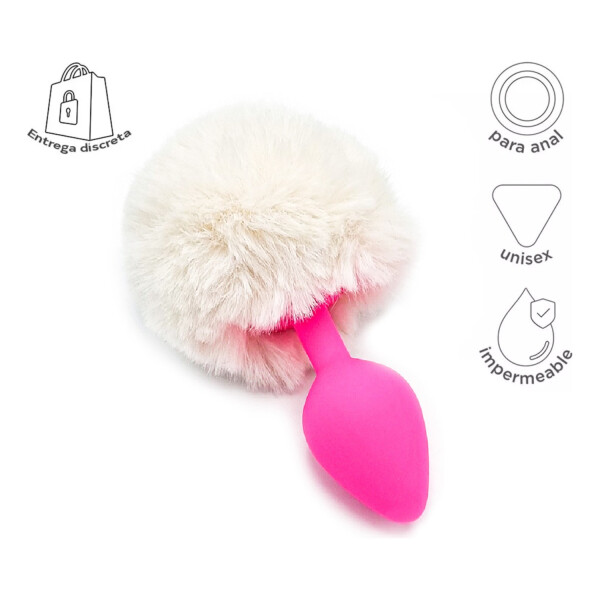Plug Anal Pompon Conejita Consolador Estimulador Talle L Variante Color Blanco Rosa
