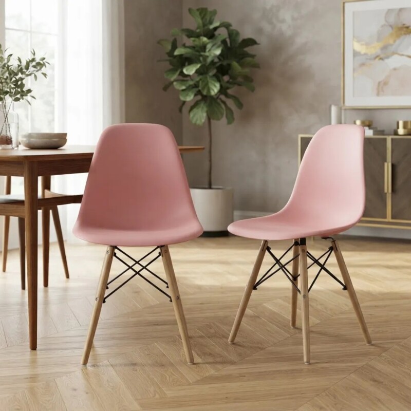 Pack 2 Sillas De Comedor Eames Lumax De Diseño Moderno Con Patas De Madera Rosa