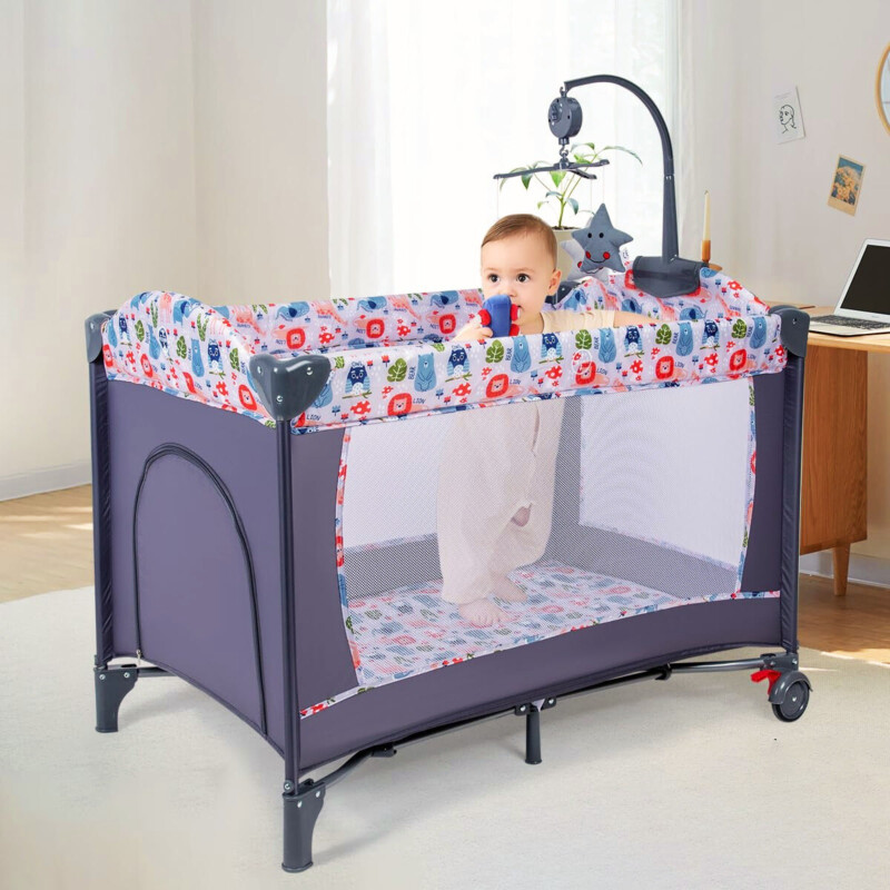 Corral Para Bebe Con Ruedas Desmontable Azul Celeste