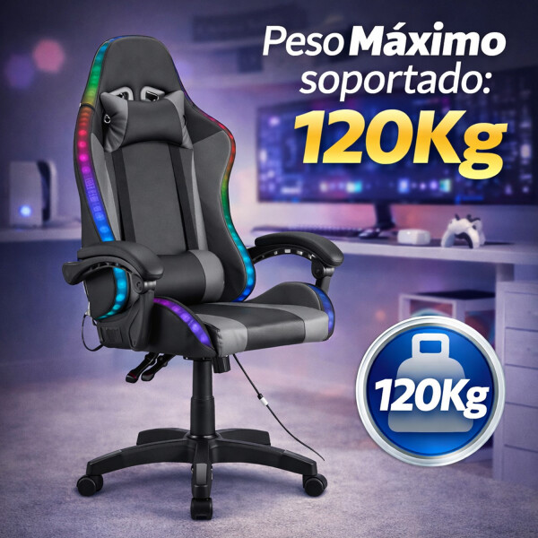 Silla Gamer Con Luces Led Rgb Ergonómica Y Reclinable 120kg GRIS
