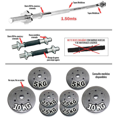 Set 2 Mancuernas + Barra 1.5m + 40kg Cmb001237