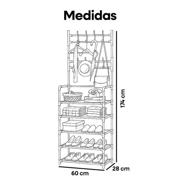 Perchero Organizador de Ropa y Zapatos Rack 6 Niveles Estantes y Ganchos IMBACK Color Blanco Perchero Organizador de Ropa y Zapatos Rack 6 Niveles Estantes y Ganchos IMBACK Color Blanco