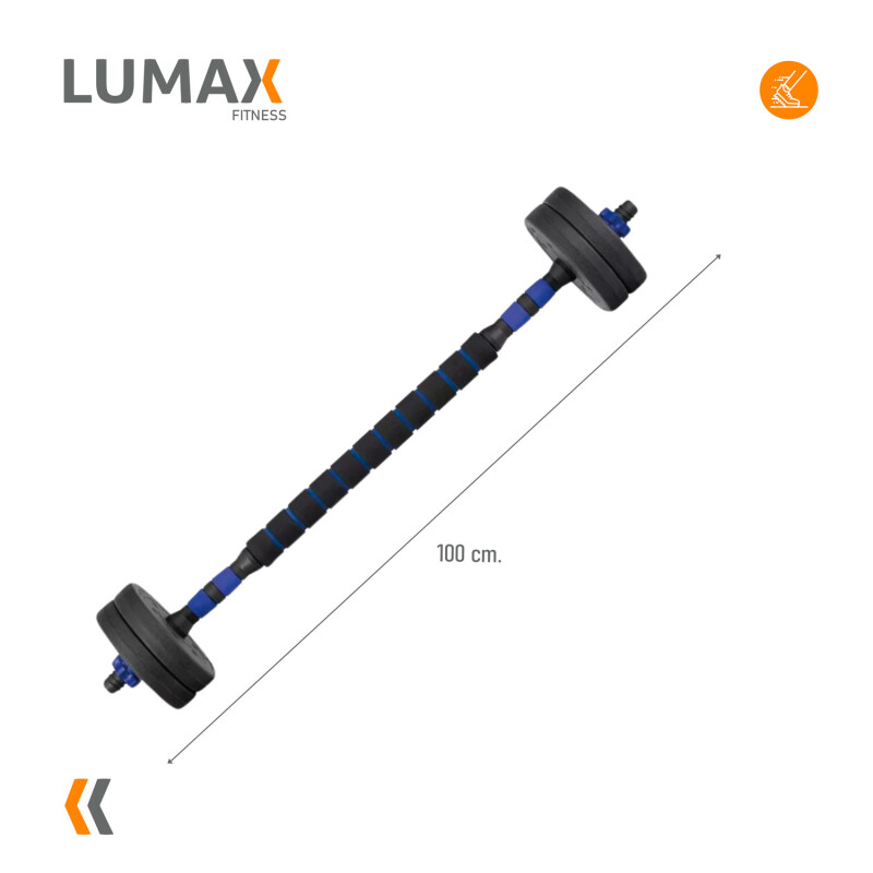 Set 2 Mancuernas Lumax Barra 2 En 1 10 Kg Para Entrenamiento En Casa Ajustable Azul