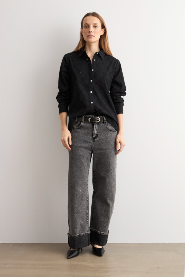 Camisa frente broderie negro