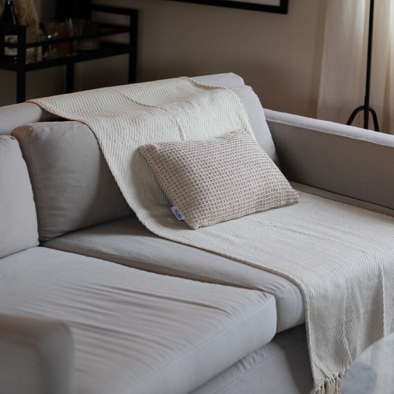 Funda de almohadón algodón 30x50cm Beige Waffle