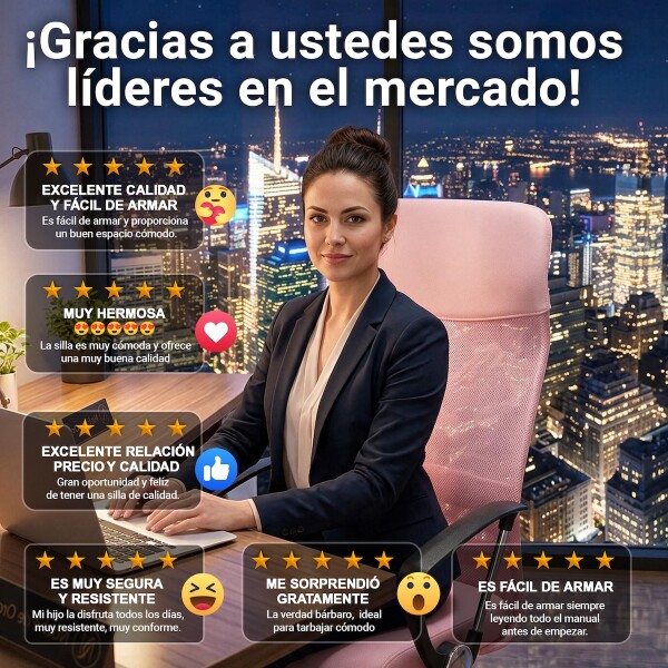 Silla de escritorio Oficina Sillon Ejecutiva Ergonomica giratoria Tela Mesh IMBACK Color Rosa Claro Silla de escritorio Oficina Sillon Ejecutiva Ergonomica giratoria Tela Mesh IMBACK Color Rosa Claro