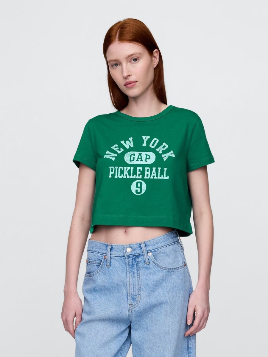 Remera Básica Crop Mujer - Baize Green 421 