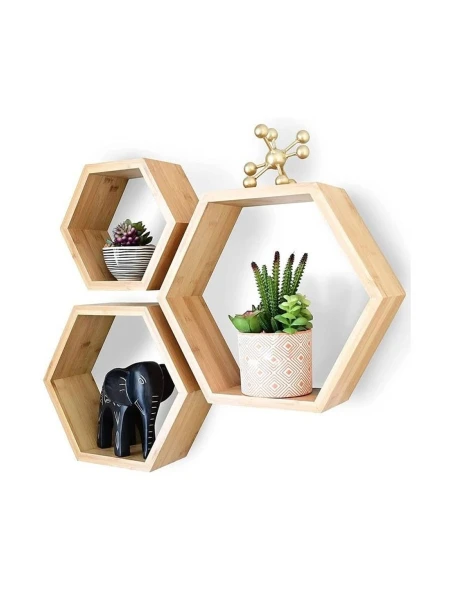 ESTANTE HEXAGONO x 3 MADERA