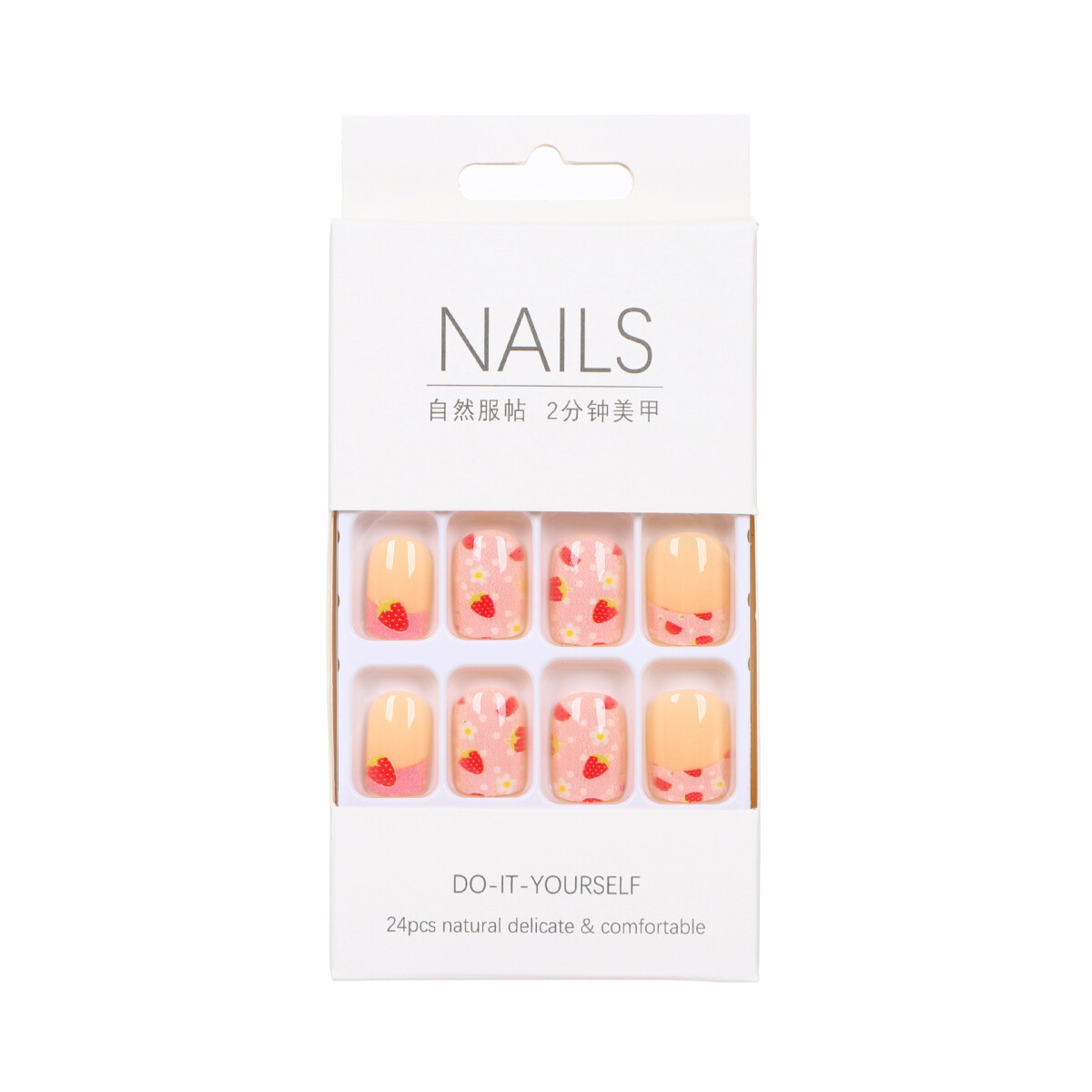 Set De Uñas Postizas Rousi Punta Cuadrada - Fresa 