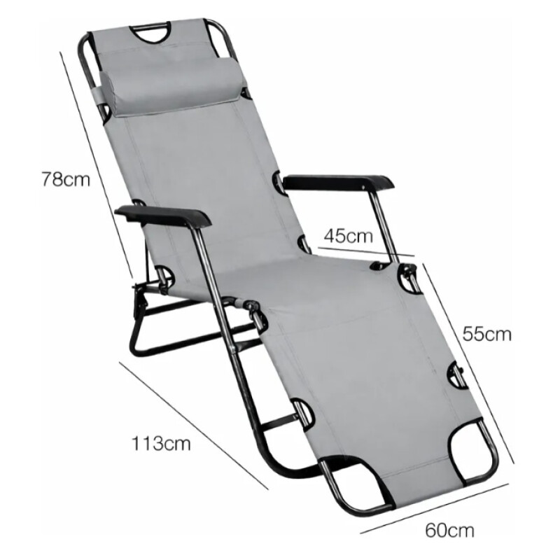 Silla Reposera Catre Plegable Anatómica Liviana Con Almohada Gris Claro