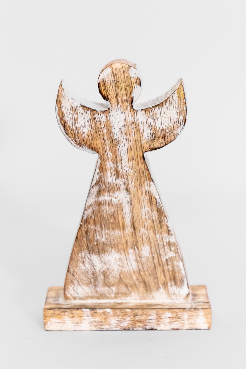 Deco Navidad ángel De Madera Con Base - Color Unico 