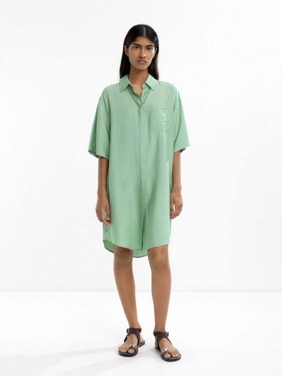 Vestido Camisero Con Bolsillo verde