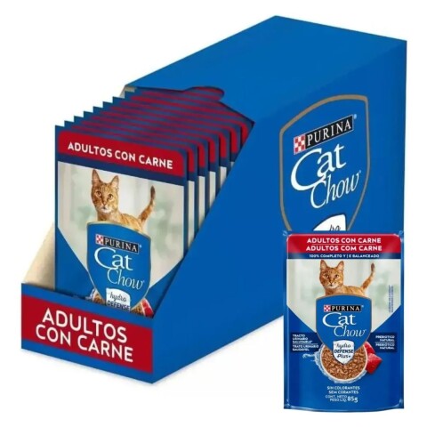 CAT CHOW EN SALSA ADULTOS CARNE 85 GRS CAJA X 15 UNIDADES