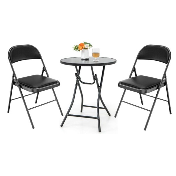 MESA REDONDA PLEGABLE DE VIDRIO + 2 SILLAS MESA REDONDA PLEGABLE DE VIDRIO + 2 SILLAS