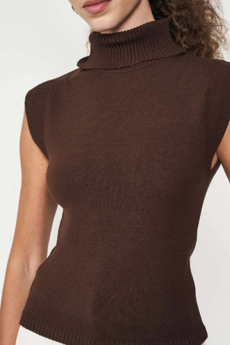 Sweter manga corta con cuello alto Marrón