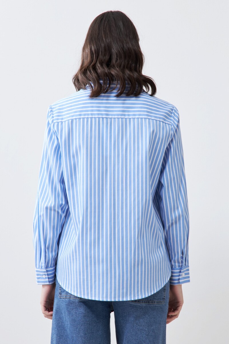 Camisa rayada manga larga celeste
