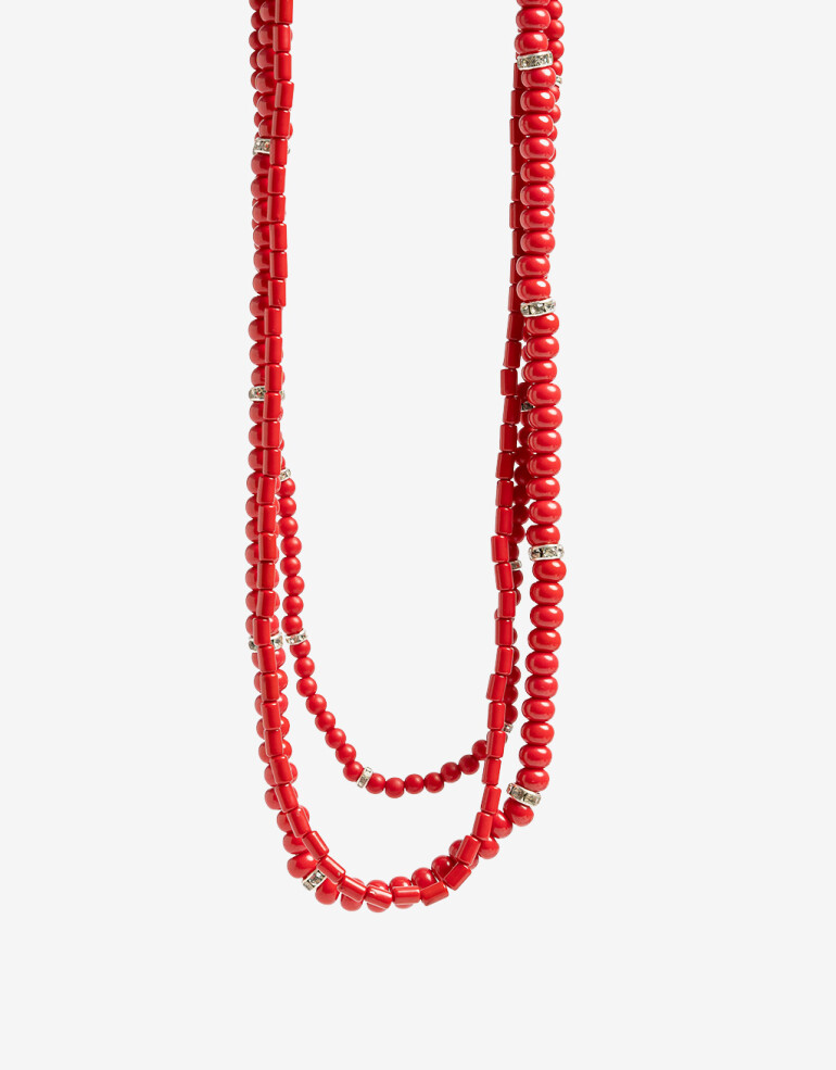 Collares Largos Canutillos Collar Largo Beads Strass - Rojo Medio