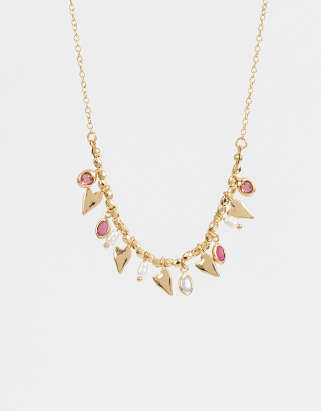 Collares Cortos Con corazón Collar Corto Con Multidijes De Corazones - Dorado