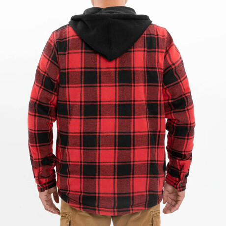 Campera Camisa Leñadora Cangurito Capucha Con Cierre Rojo