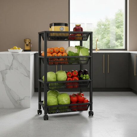Estante Organizador 4 Pisos Con Ruedas Multiuso Cocina Baño Negro