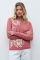 Sweater con bordado rojo melange