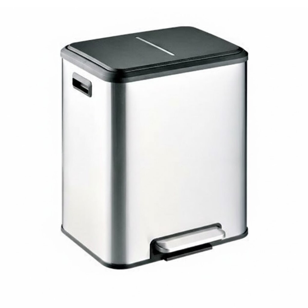 PAPELERA 2 COMPARTIMENTOS 15LTS C/U, ACERO INOX C/PEDAL MEDIDAS: 50CMX40CMX25CM 