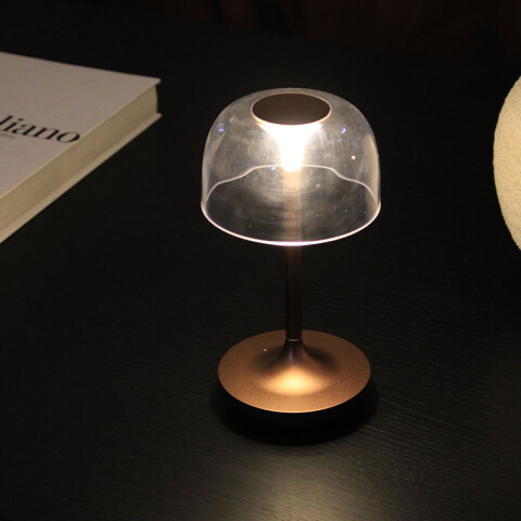 Lámpara de mesa cobre LED inalám. USB cálida dimm AI9857