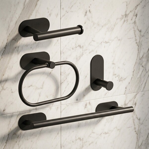 Set Accesorios De Baño Rollo Toalla Percha Juego 4 Piezas Adhesivo Acero Inoxidable Imback Color Negro Set Accesorios De Baño Rollo Toalla Percha Juego 4 Piezas Adhesivo Acero Inoxidable Imback Color Negro